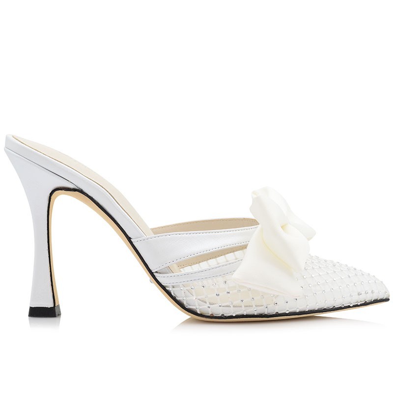 Wedding Mules White Pearl Leather
