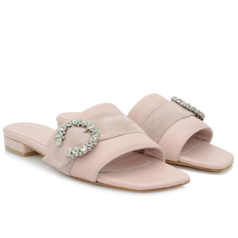 Bridal Mules Flats Pink Leather