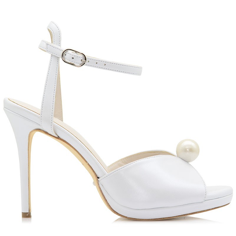 Bridal Sandals White Pearl Leather