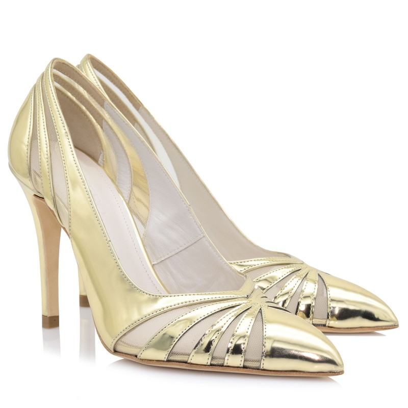 Bridal Pumps Golden Leather Mirror