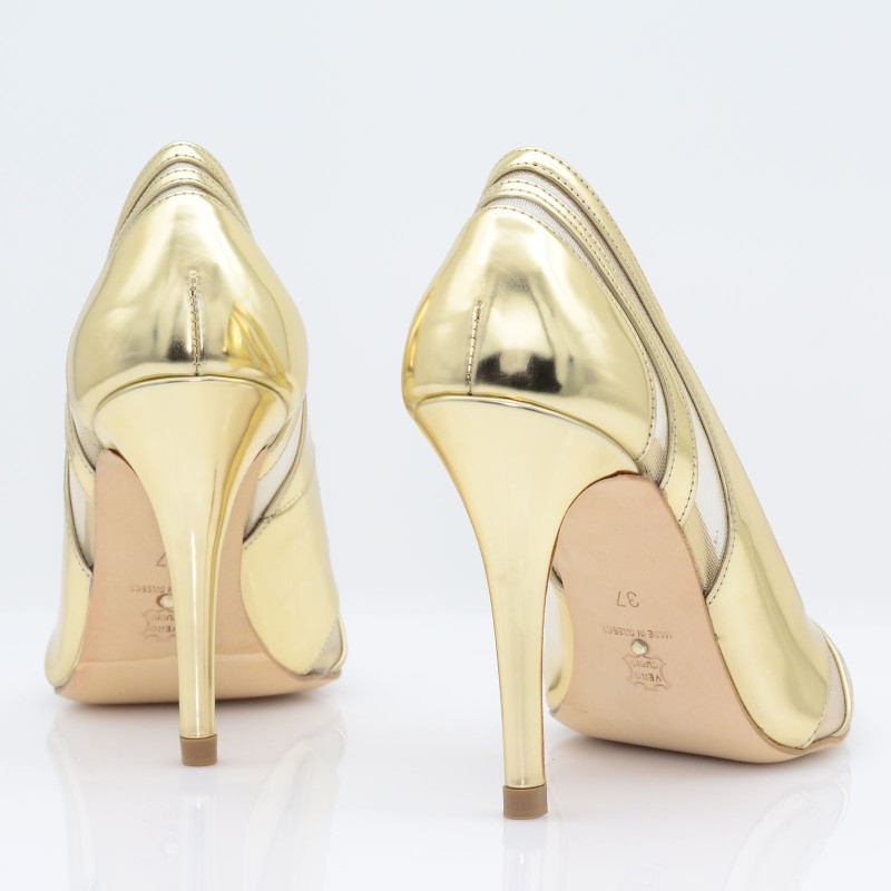 Bridal Pumps Golden Leather Mirror
