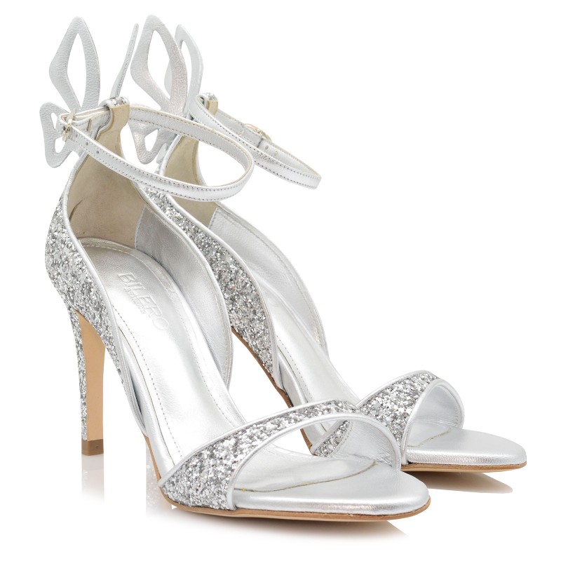 Bridal Sandals Butterfly Silver Glitter