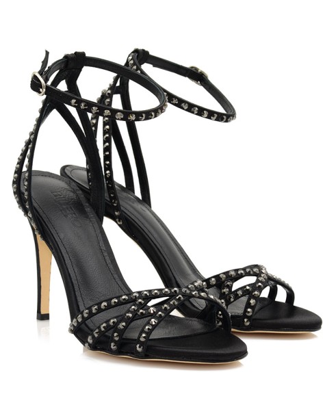 Women's Sandals Black Satin Leather