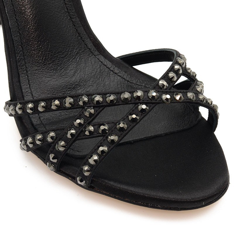 Women's Sandals Black Satin Leather