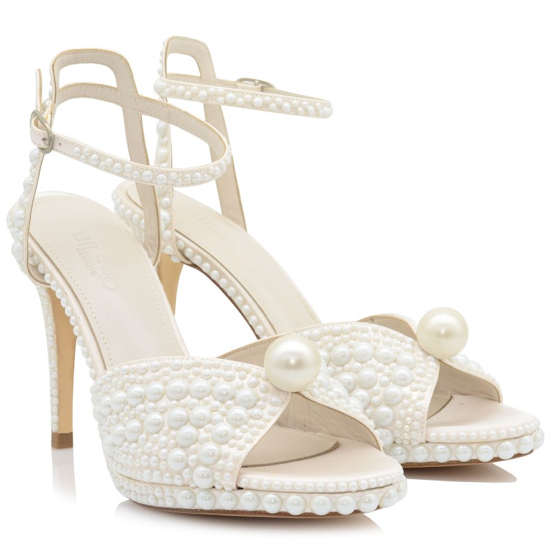 Bridal Sandals White Satin With Pearls