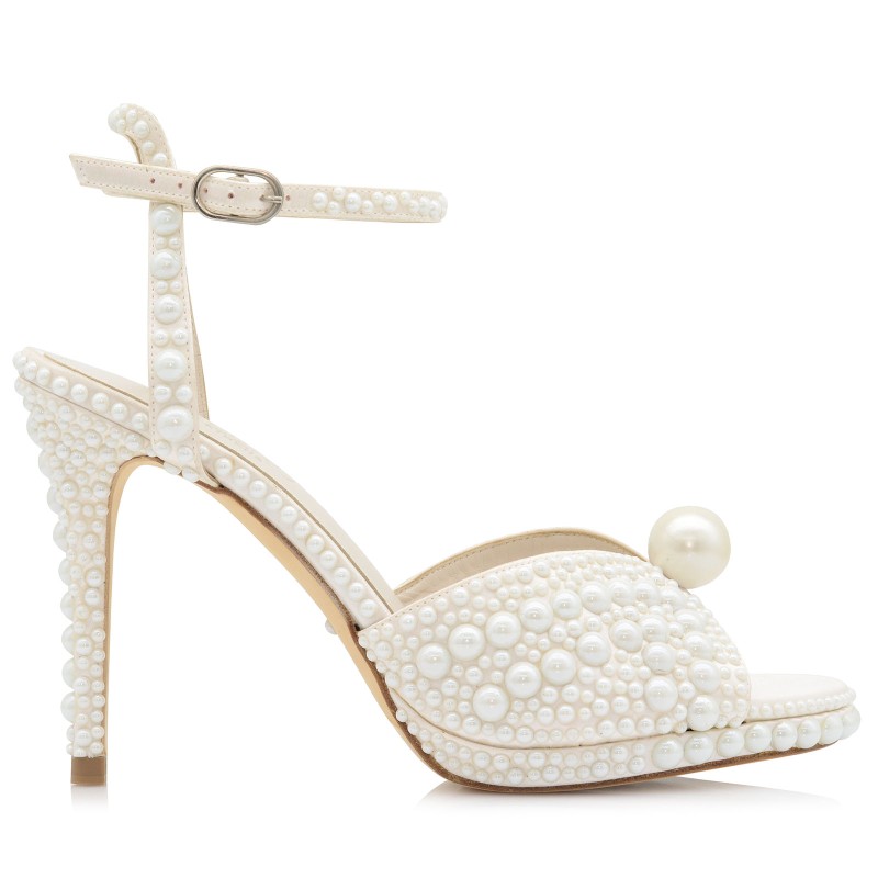 Bridal Sandals White Satin With Pearls
