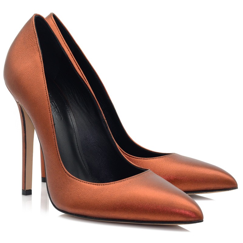 Terracotta Leather Metallic Pumps