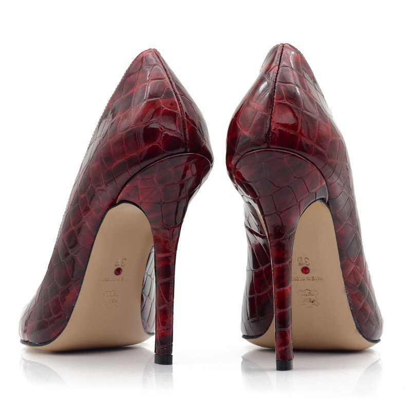 Women's Burgundy Croco Leather Heels