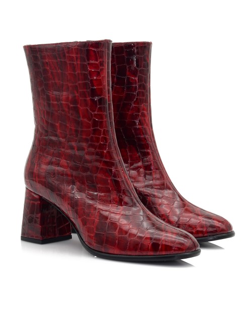 Women's Burgundy Croco Leather Boots