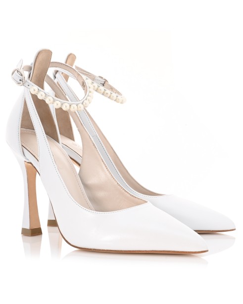 Bridal Pumps White Pearl Leather