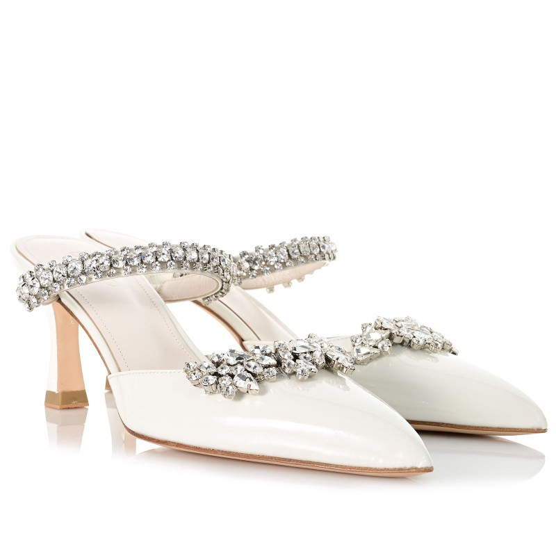 Bridal Mules White Leather Patent