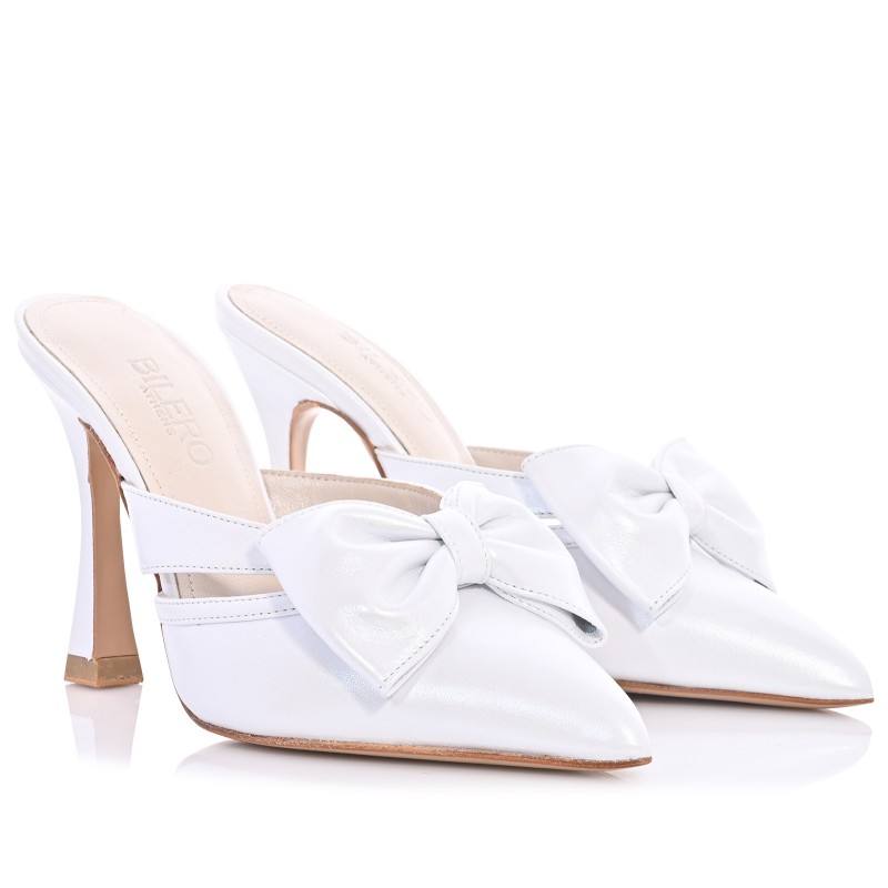 Wedding Mules White Pearl Leather