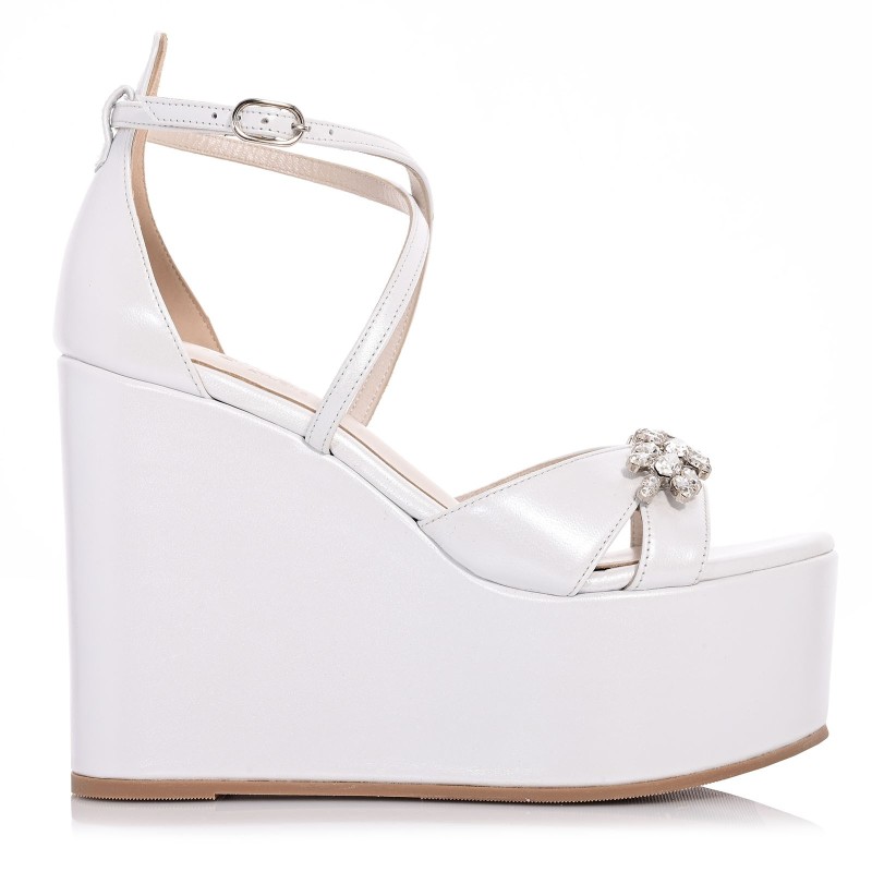 White Leather Bridal Wedges