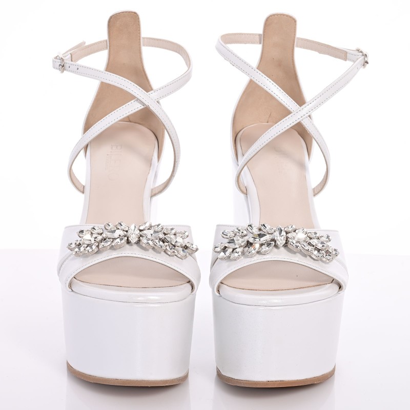 White Leather Bridal Wedges