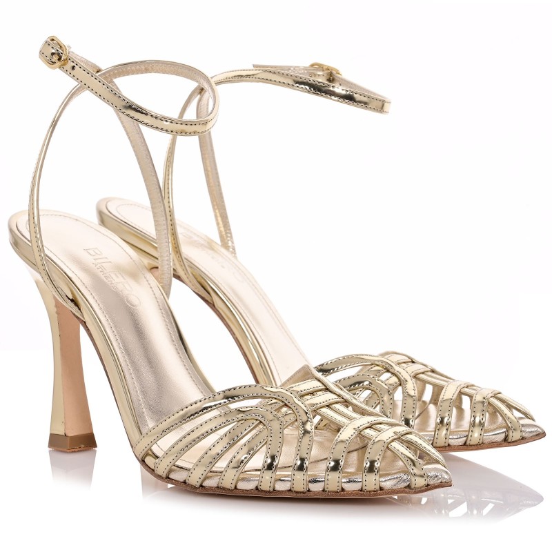 Bridal Sandals Golden Leather Mirror