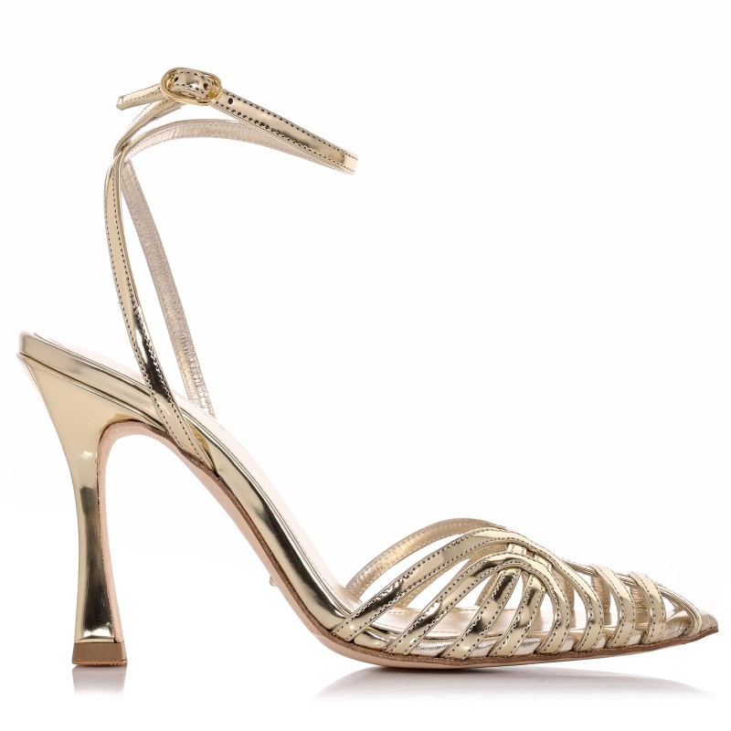 Bridal Sandals Golden Leather Mirror