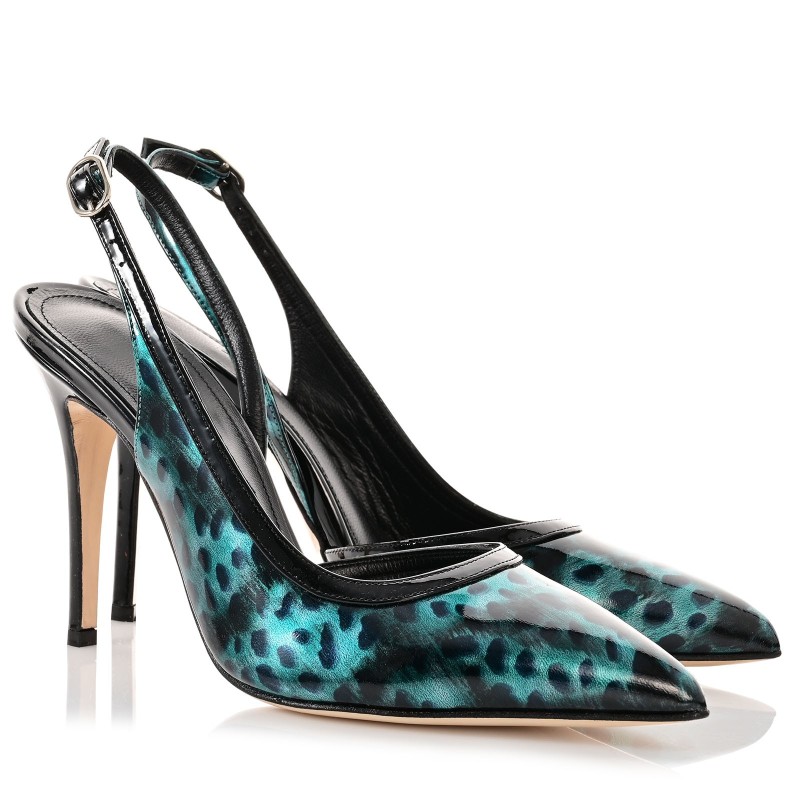 Women's Heels Blue Leopard Leather