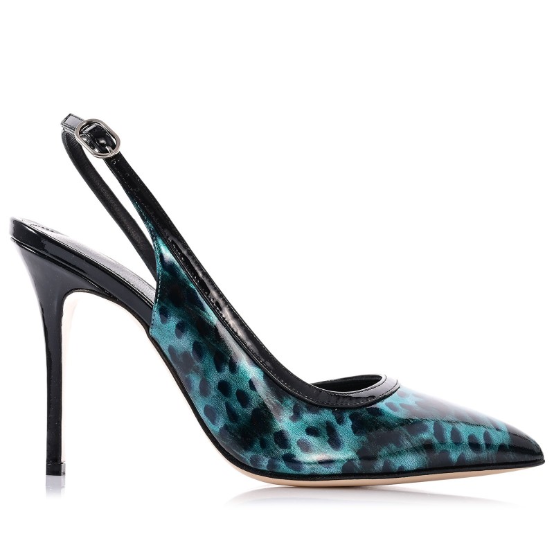 Women's Heels Blue Leopard Leather
