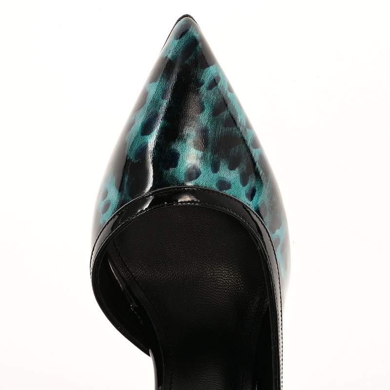 Women's Heels Blue Leopard Leather