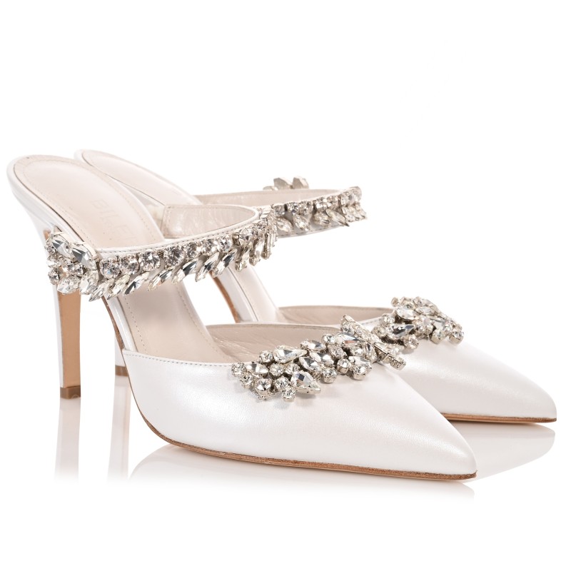 Bridal Mules White Leather