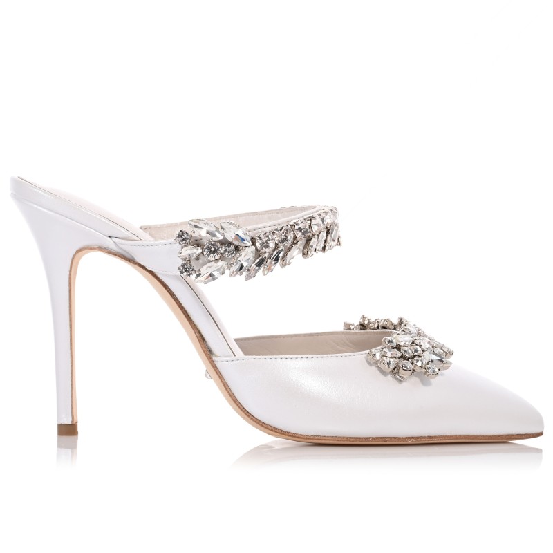 Bridal Mules White Leather