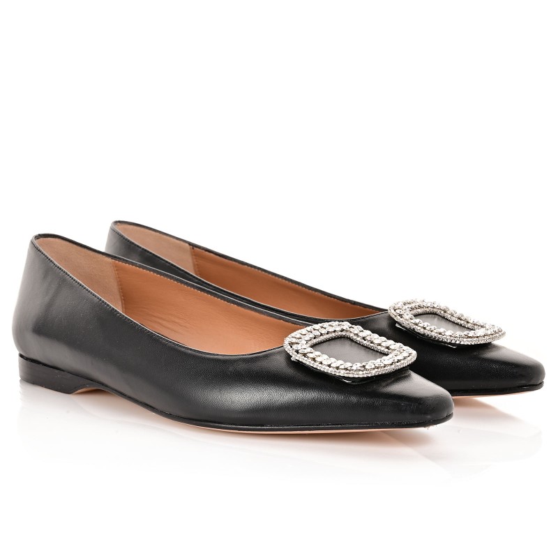 Women's Black Leather Ballet Flats