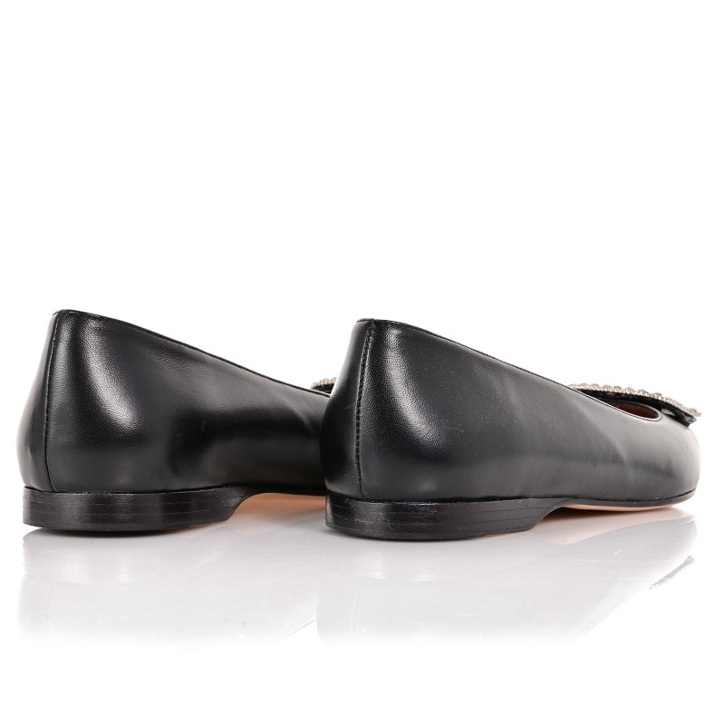 Women's Black Leather Ballet Flats
