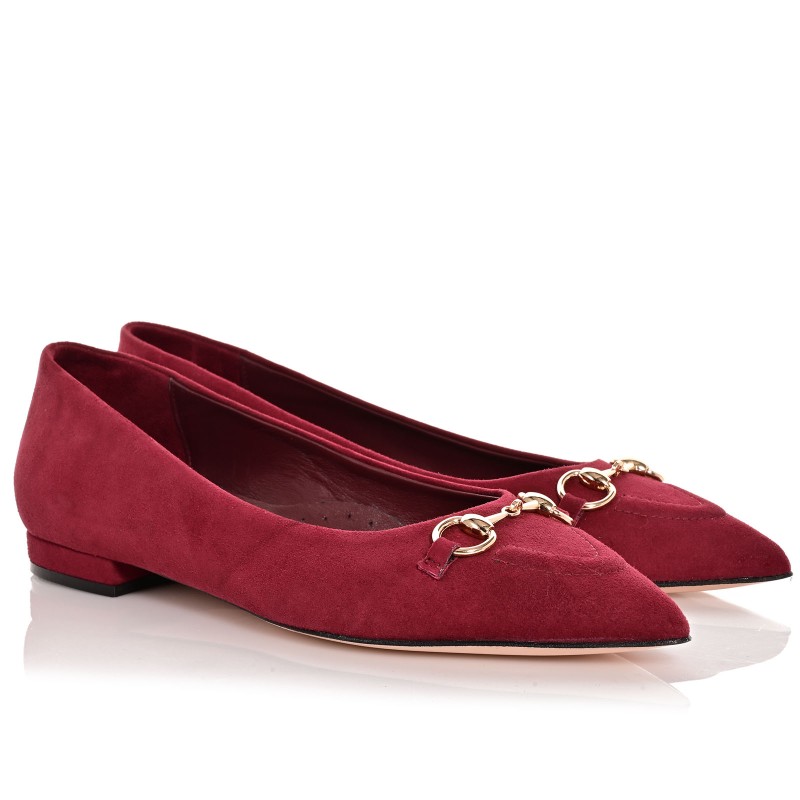 Women's Ballerina Shoes Burgundy Suede Leather