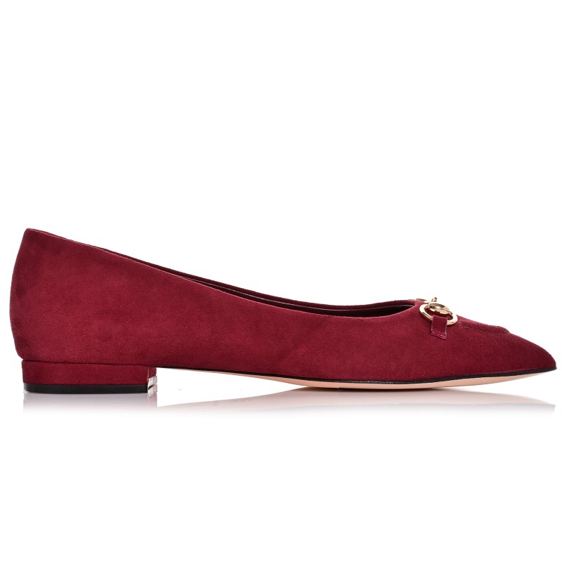 Women's Ballerina Shoes Burgundy Suede Leather