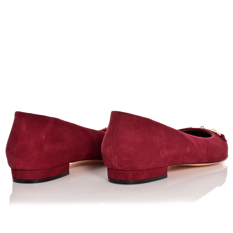 Women's Ballerina Shoes Burgundy Suede Leather