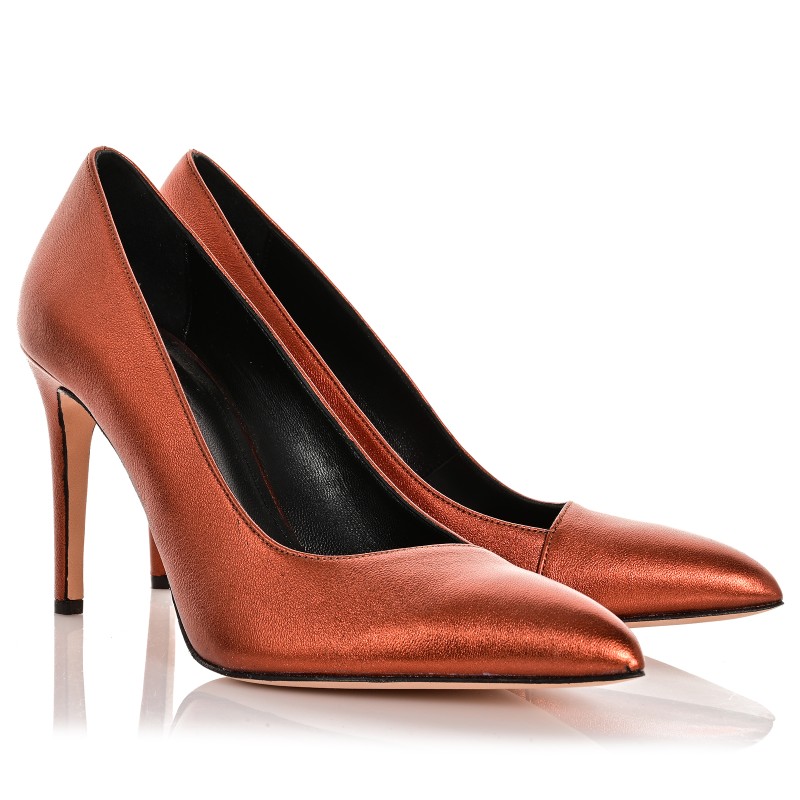 Terracotta Leather Metallic Pumps