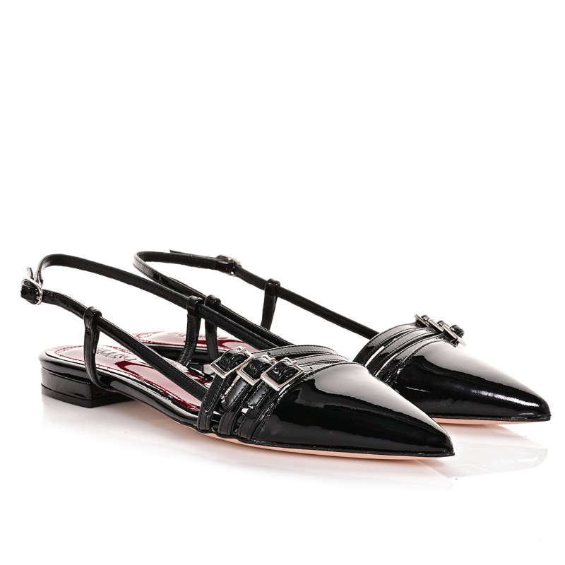 Women's Black Patent Leather Flat Shoes