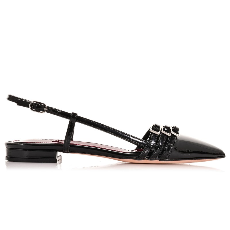 Women's Black Patent Leather Flat Shoes