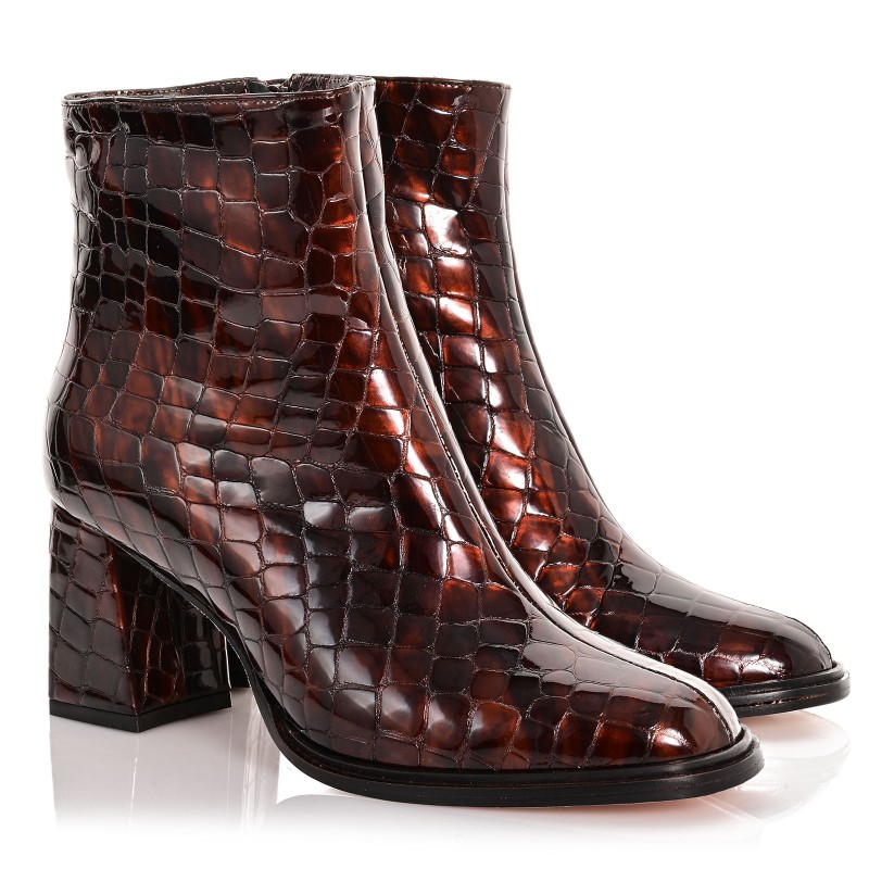Women's Camel Crocο Leather Boots