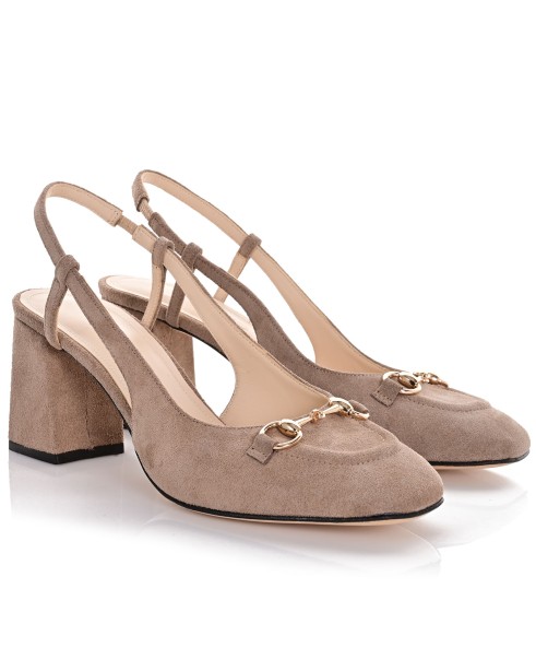 Women's Taupe Suede Leather Pumps