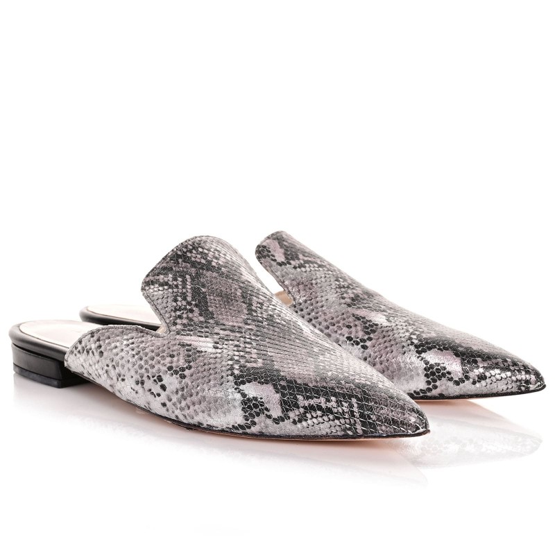 Women's Snake Print Leather Mules