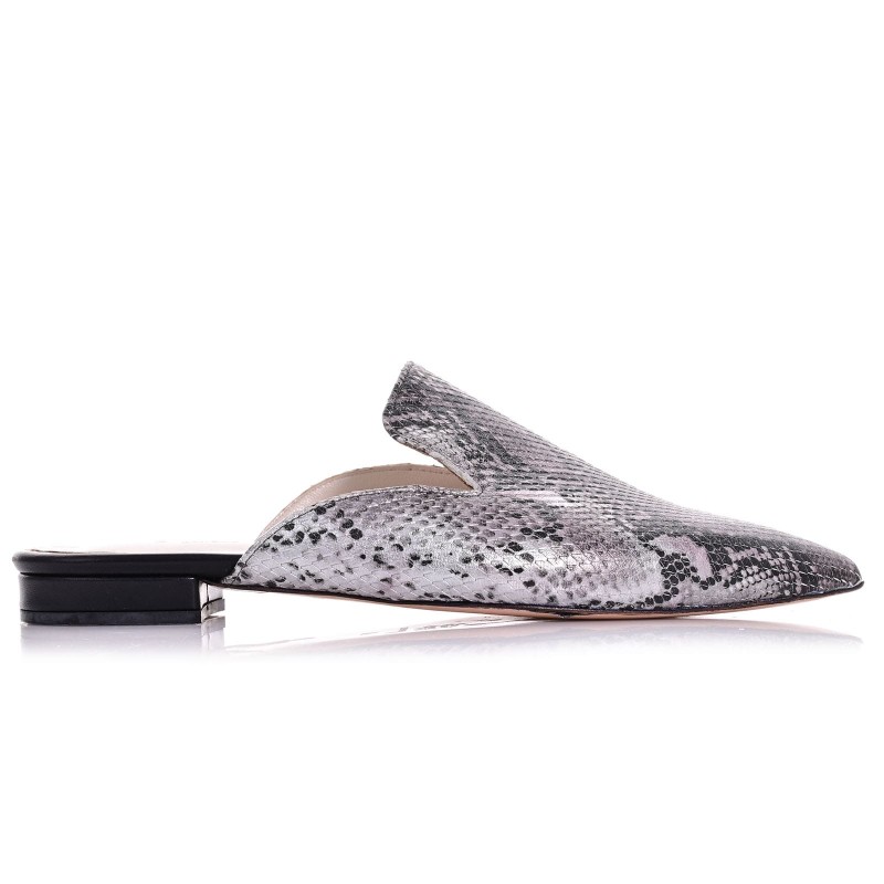 Women's Snake Print Leather Mules
