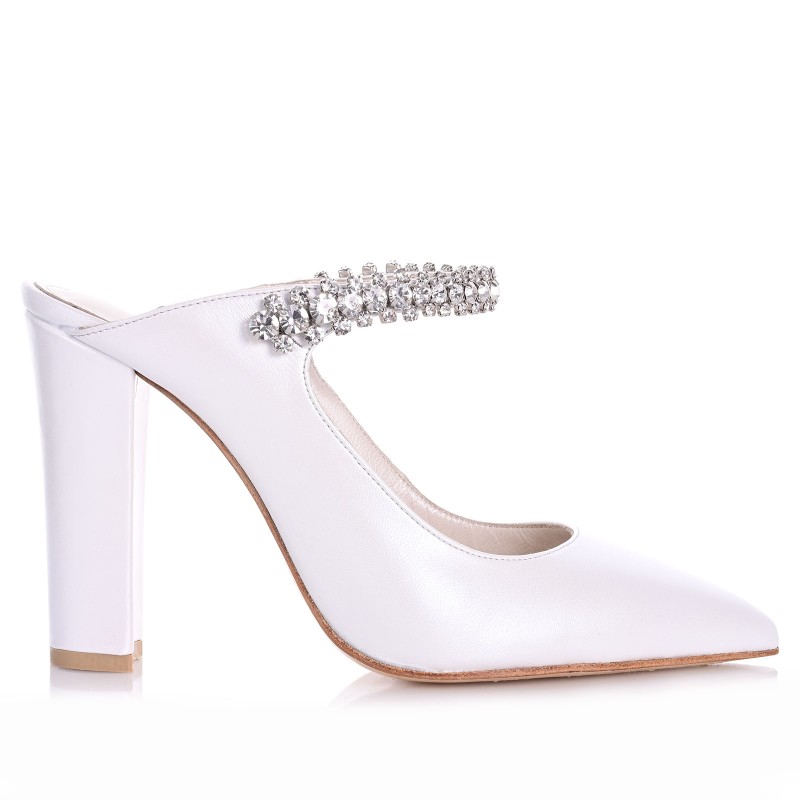 Bridal Mules White Leather