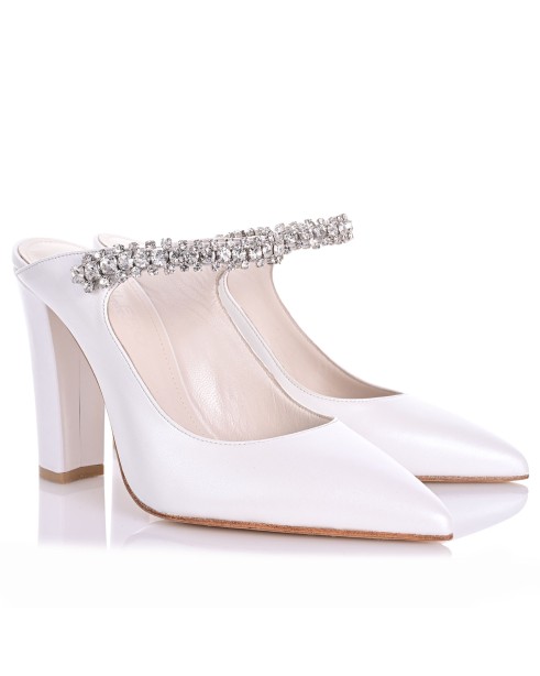 Bridal Mules White Leather