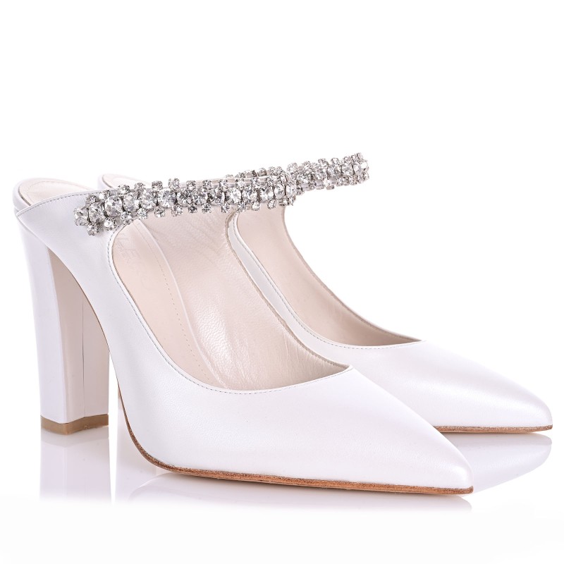 Bridal Mules White Leather