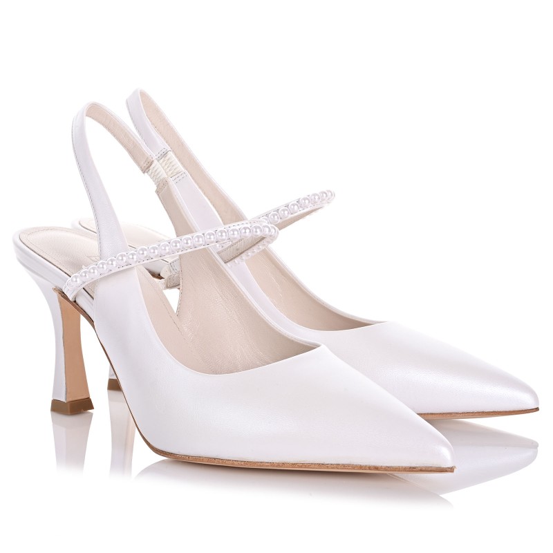 Bridal Pumps White Pearl Leather