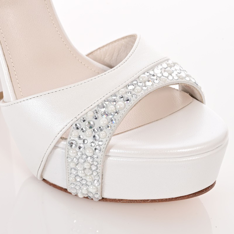 White Pearl Leather Bridal Sandals