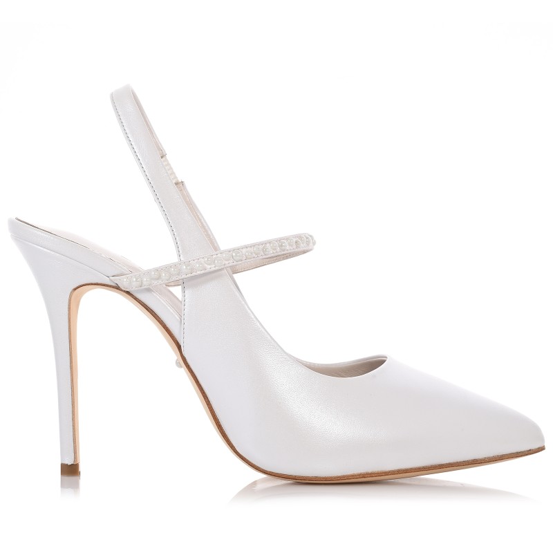 Bridal Pumps White Pearl Leather