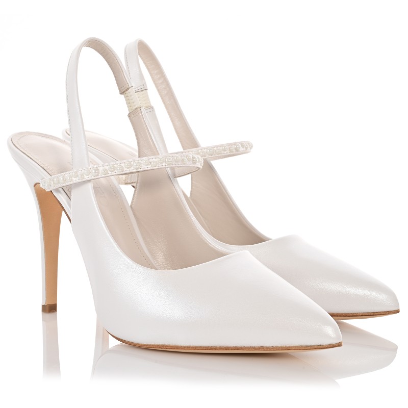 Bridal Pumps White Pearl Leather