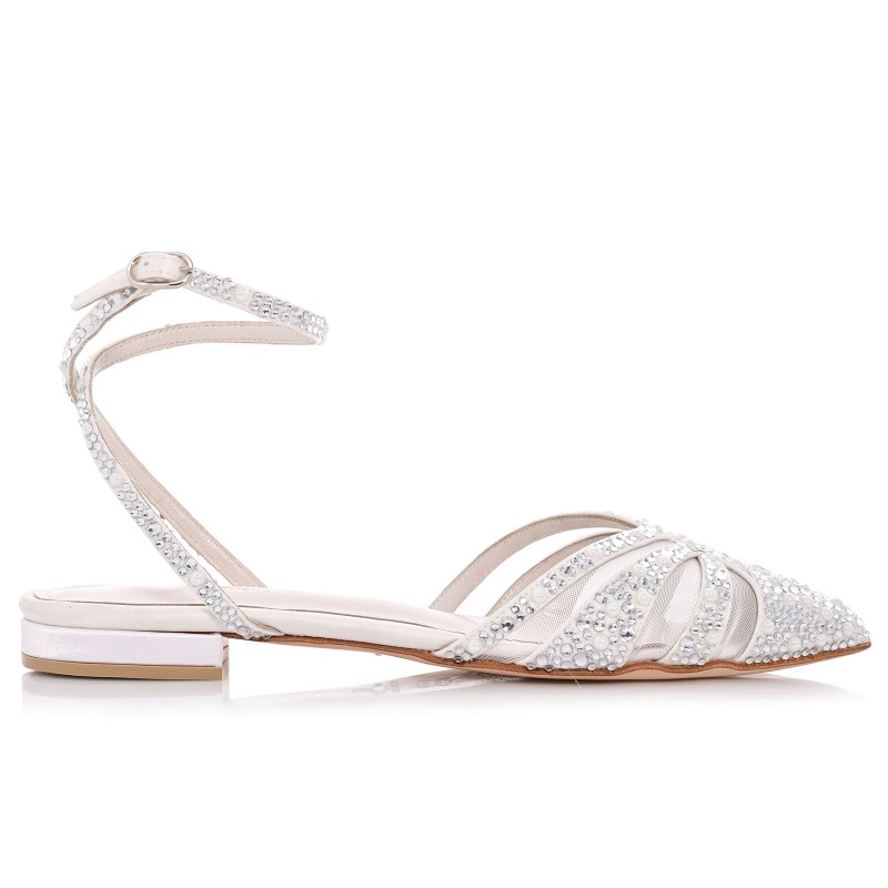 White Satin Flat Bridal Shoes