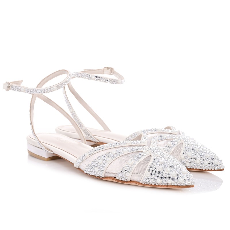 White Satin Flat Bridal Shoes