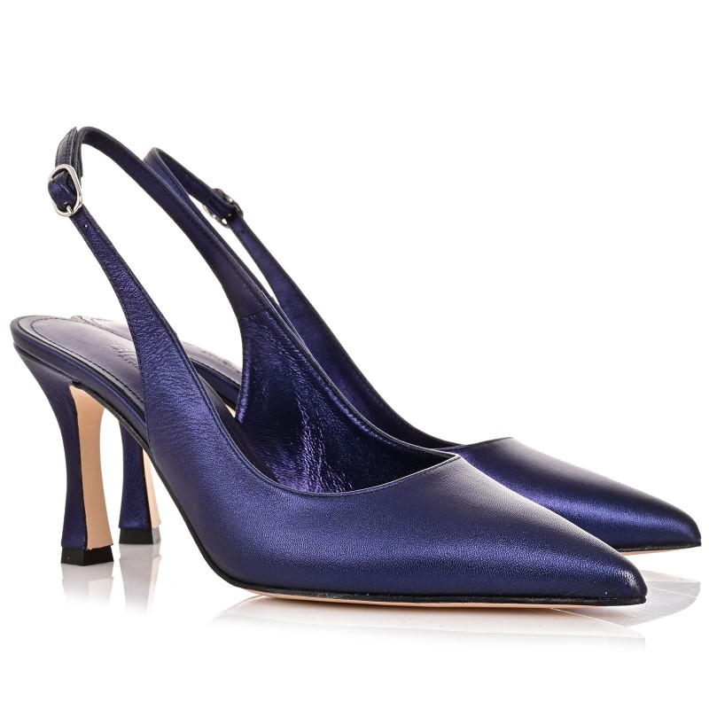 Women's Pumps Blue Metallic Leather
