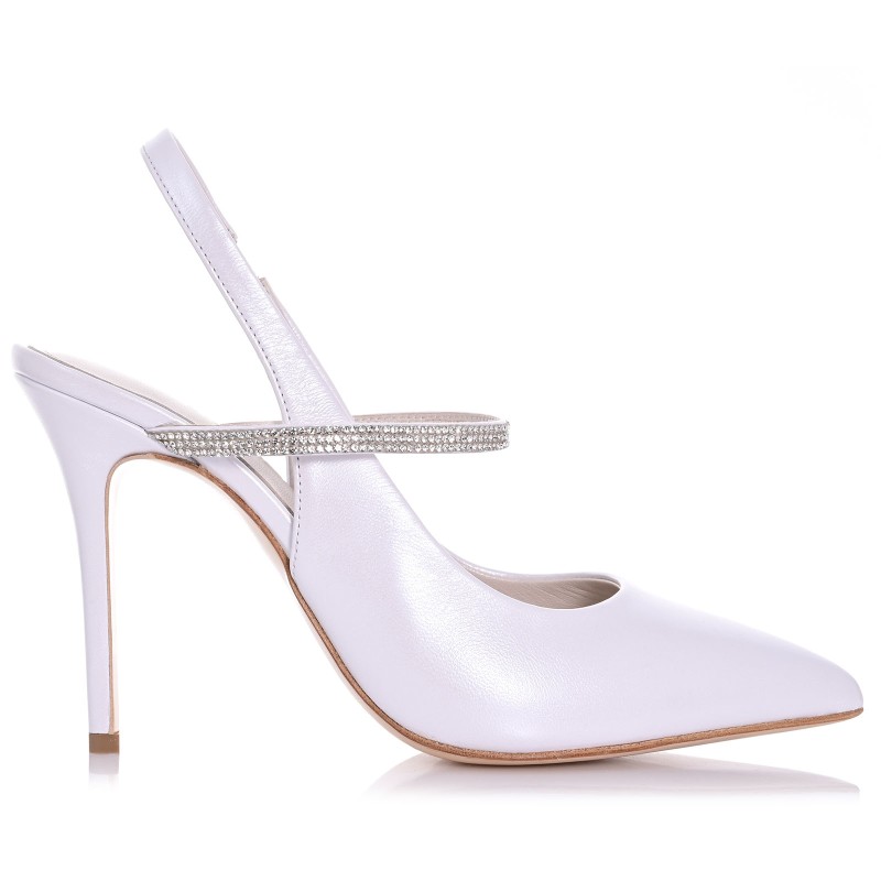 White Pearl Leather Bridal Heels