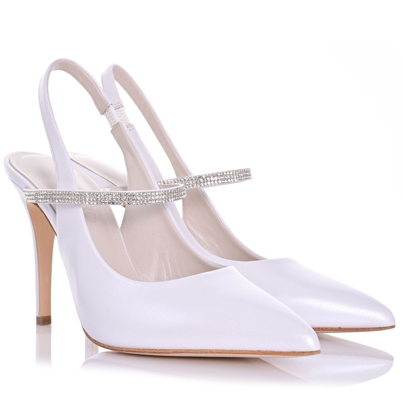 White Pearl Leather Bridal Heels