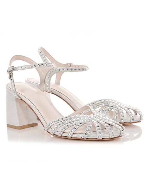 Bridal Silver Iridescent Sandals with Block Heel